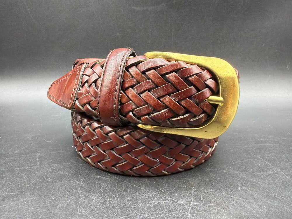 Vintage Claiborne Belt Mens 36 Full Grain Leather Solid Brass Buckle Brown